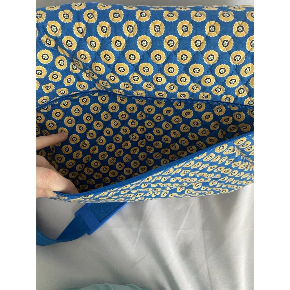 Vera Bradley Riviera Blue Yellow Floral Large Messenger Laptop Crossbody Bag